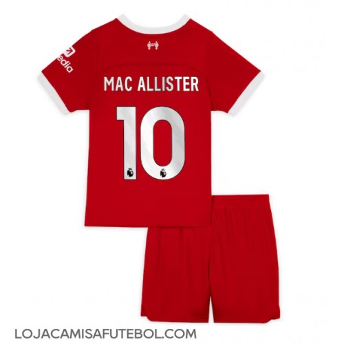 Camisa de Futebol Liverpool Alexis Mac Allister #10 Equipamento Principal Infantil 2023-24 Manga Curta (+ Calças curtas)